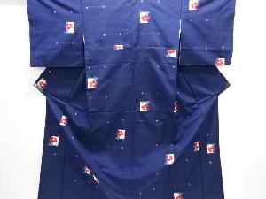 椿模様織出し手織り紬着物